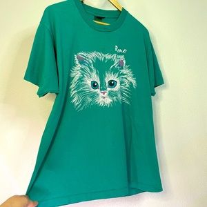 VTG Screen Stars Best teal tee w/ white longhair cat graphic from Reno sz XL